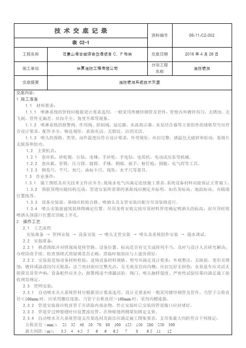 消防喷淋技术交底记录
