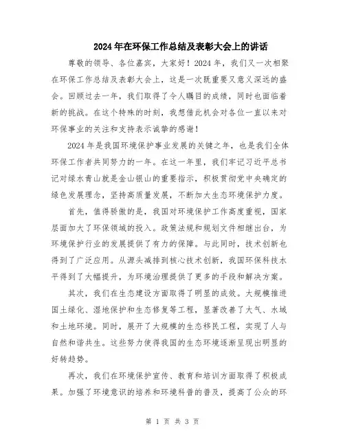 2024年在环保工作总结及表彰大会上的讲话