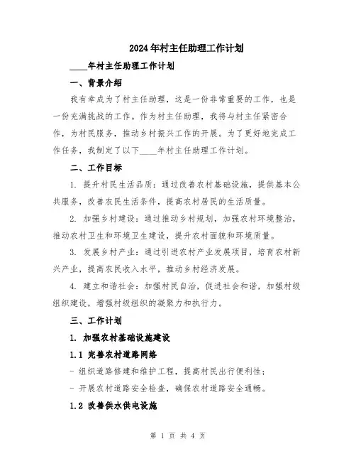 2024年村主任助理工作计划