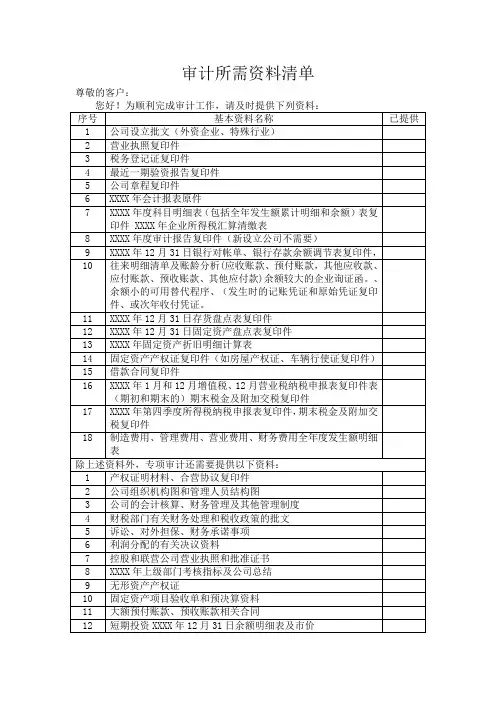 离任审计所需资料清单