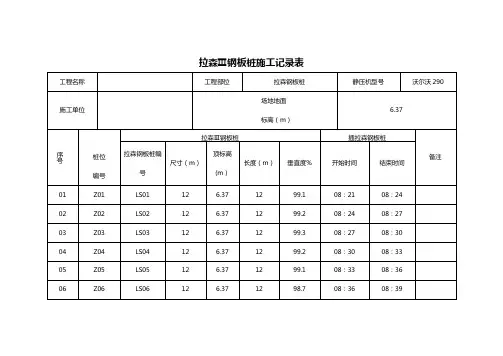 拉伸钢板桩施工记录簿簿表