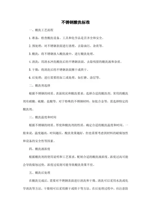 不锈钢 酸洗 标准