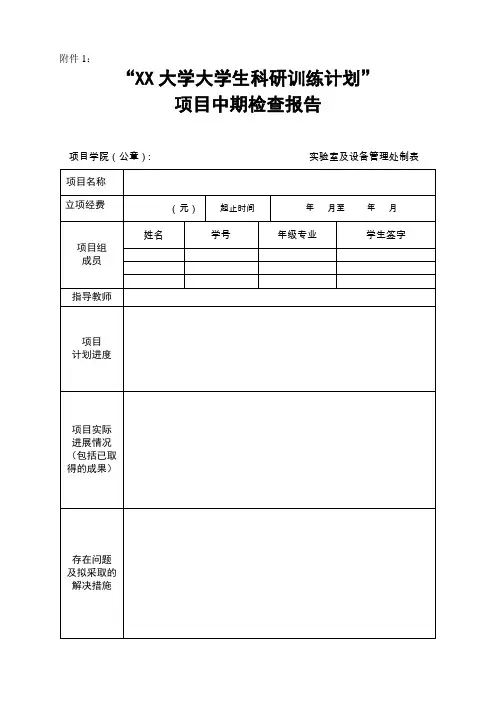 XX大学大学生科研训练计划项目中期检查报告