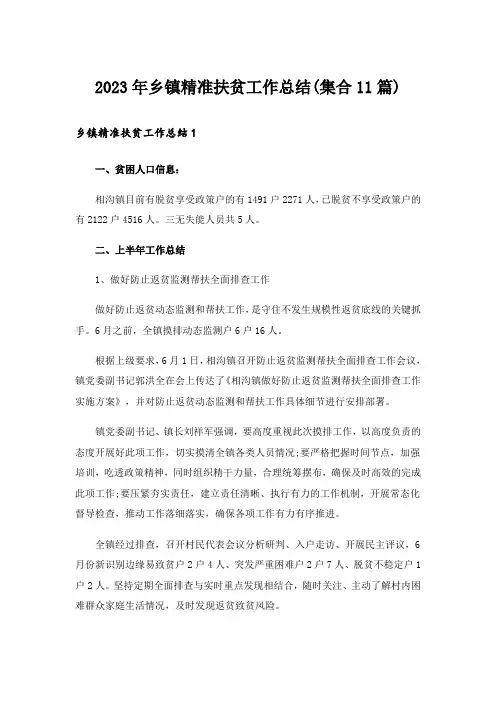 2023年乡镇精准扶贫工作总结(集合11篇)