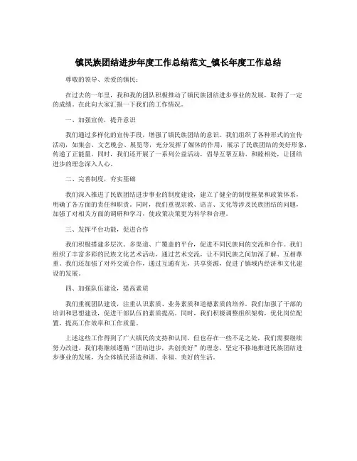 镇民族团结进步年度工作总结范文_镇长年度工作总结