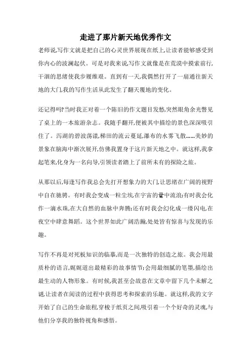 走进了那片新天地优秀作文