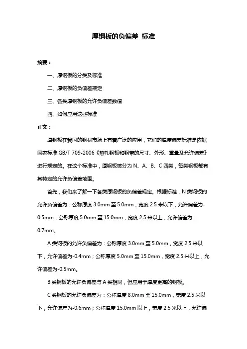 厚钢板的负偏差 标准