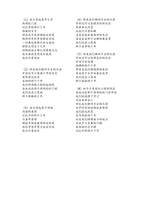 根据光良&曹格的“少年”改编的歌词