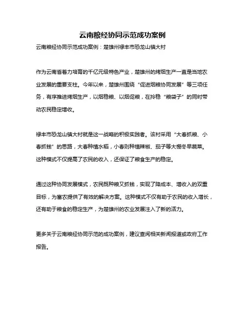 云南粮经协同示范成功案例