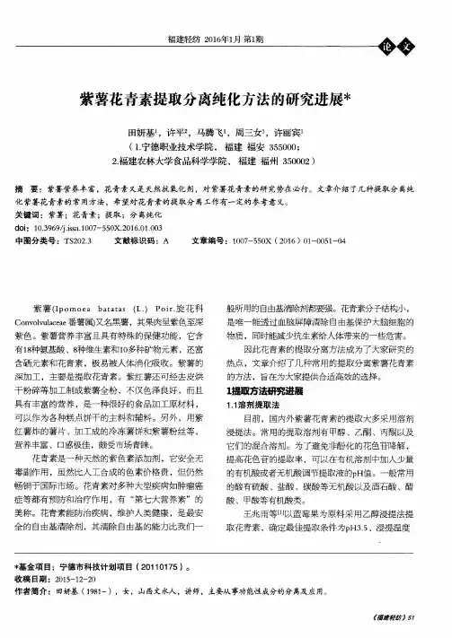 紫薯花青素提取分离纯化方法的研究进展