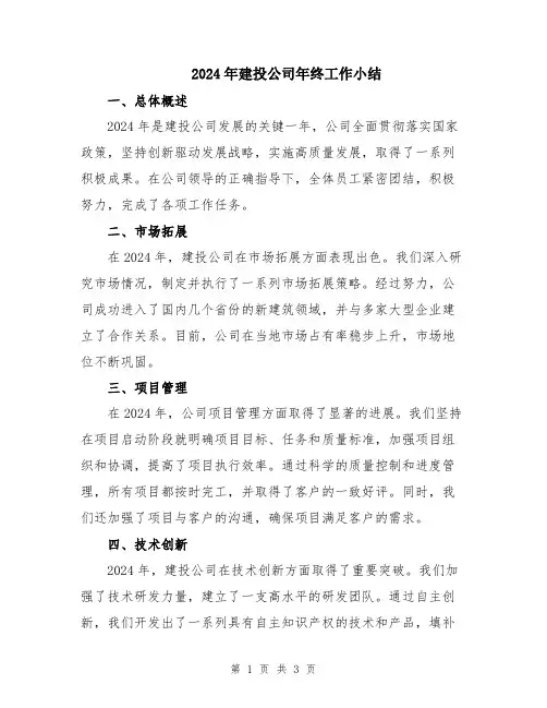 2024年建投公司年终工作小结