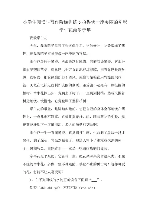 小学生阅读与写作阶梯训练5扮得像一座美丽的别墅牵牛花最乐于攀