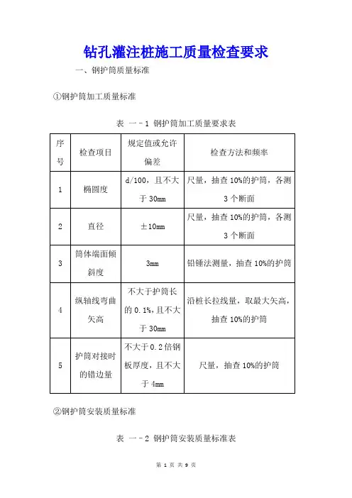 钻孔灌注桩施工质量检查要求