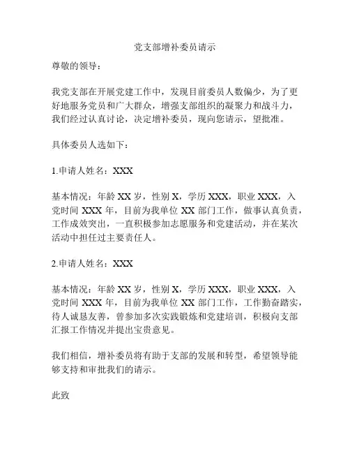 党支部增补委员请示