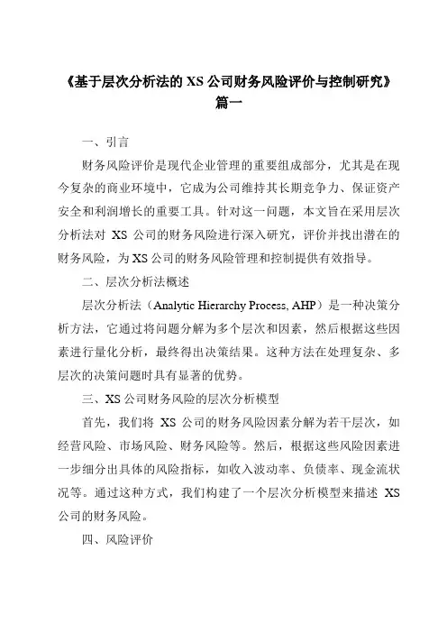 《基于层次分析法的XS公司财务风险评价与控制研究》范文