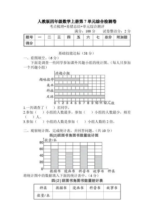 人教版四年级数学上册第7单元综合检测卷 附答案