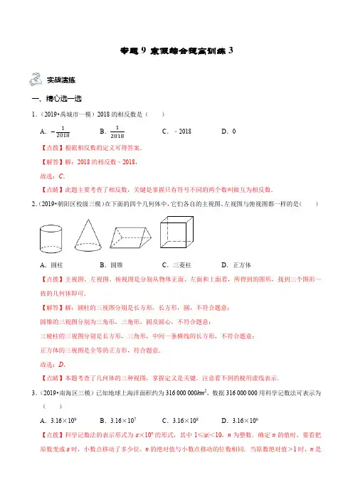 七年级数学专题09 寒假综合提高训练(3)(解析版)