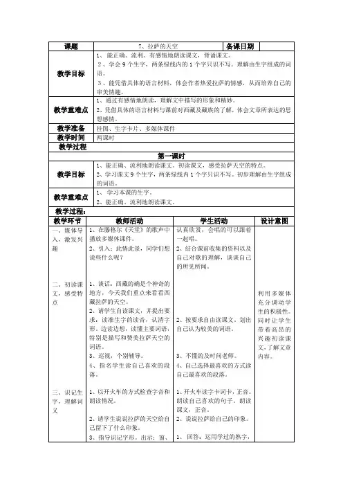 语文：《拉萨的天空》教案设计2
