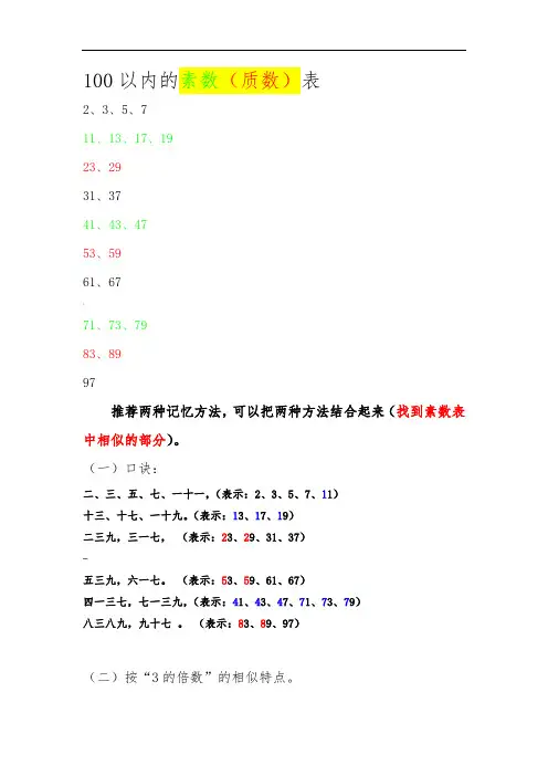 100以内质数表