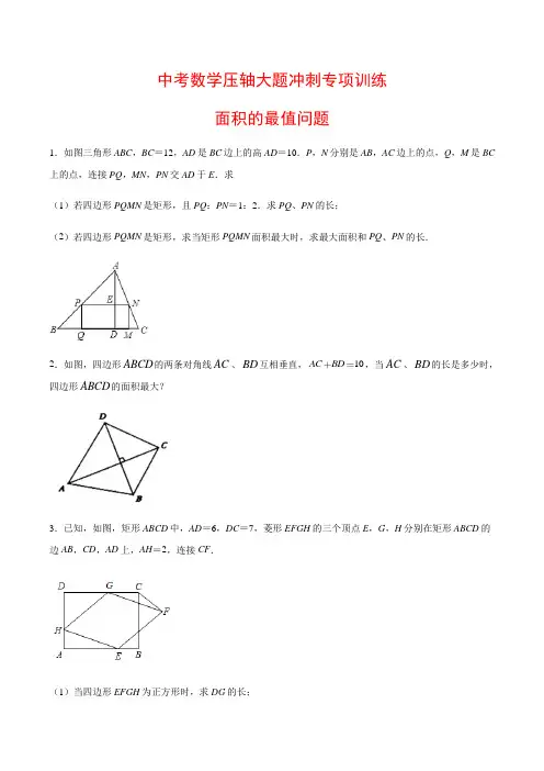 【中考压轴题专项练习】最新中考数学压轴大题冲刺专项训练：《 面积的最值问题 》含答案与解析