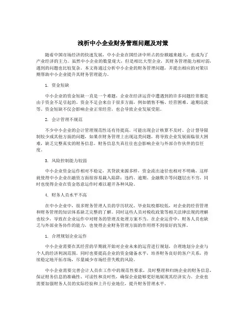 浅析中小企业财务管理问题及对策