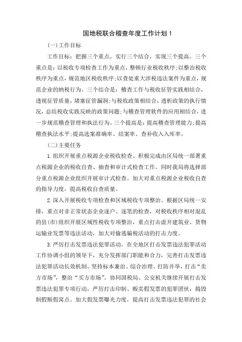 国地税联合稽查年度工作计划6篇
