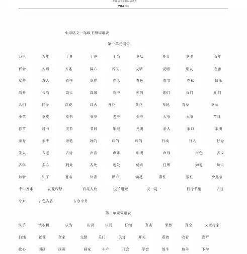 一年级语文下册词语盘点