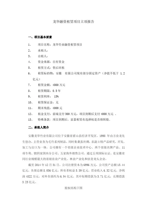 融资租赁项目立项报告