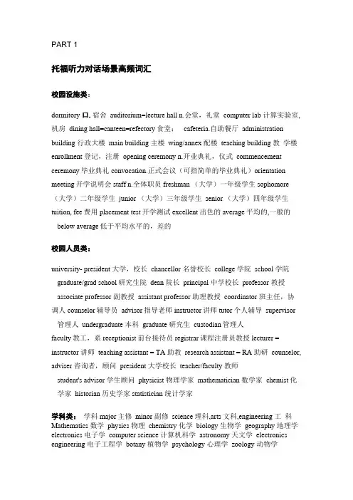 托福听力对话场景高频词汇