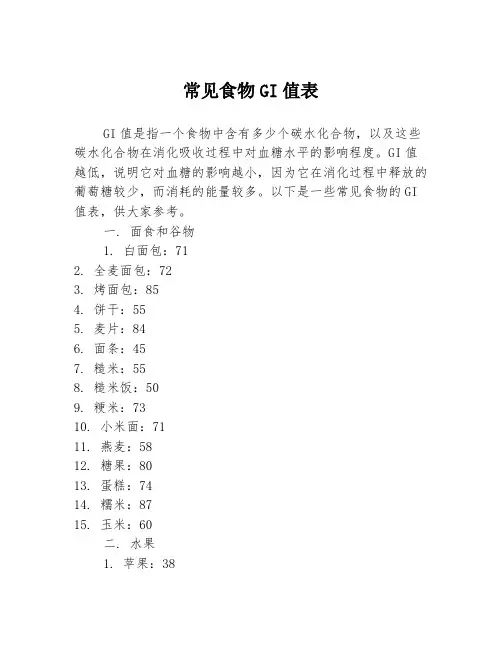 常见食物GI值表