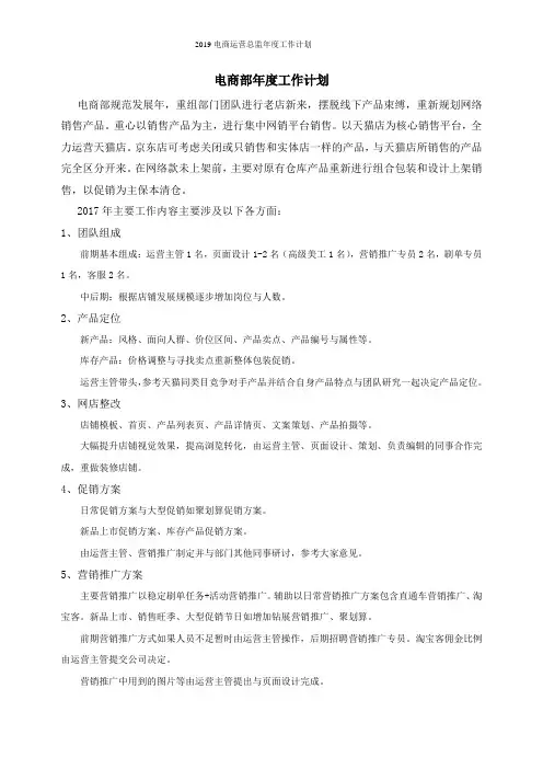 2019电商运营总监年度工作计划