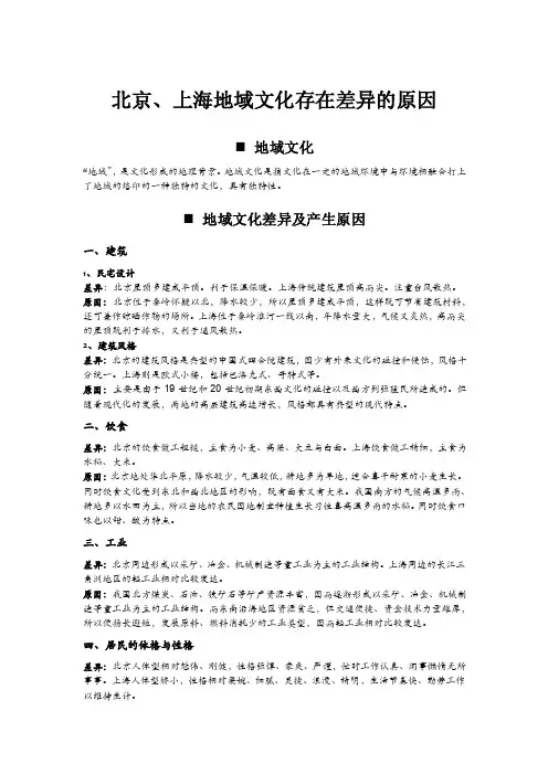 北京上海地域文化差异及产生原因