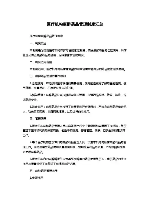 医疗机构麻醉药品管理制度汇总
