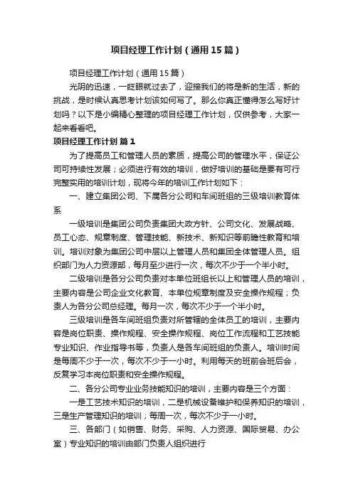 项目经理工作计划（通用15篇）
