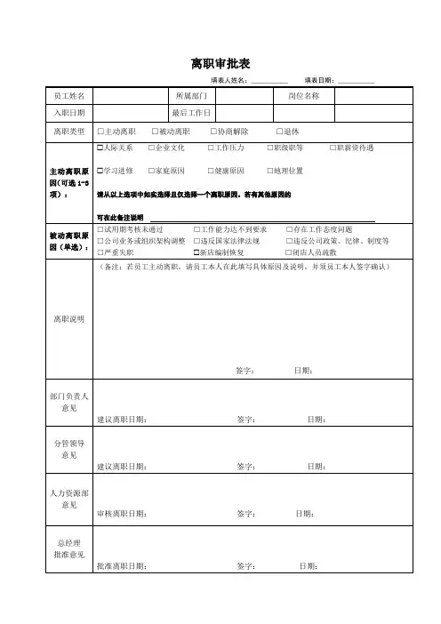 员工离职审批表