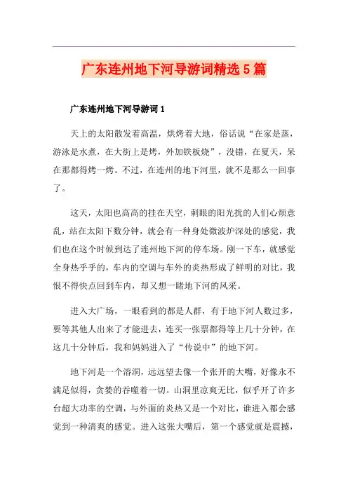 广东连州地下河导游词精选5篇