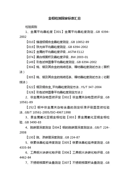 金相检测国家标准汇总