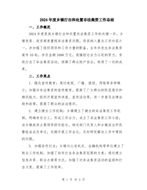 2024年度乡镇打击和处置非法集资工作总结