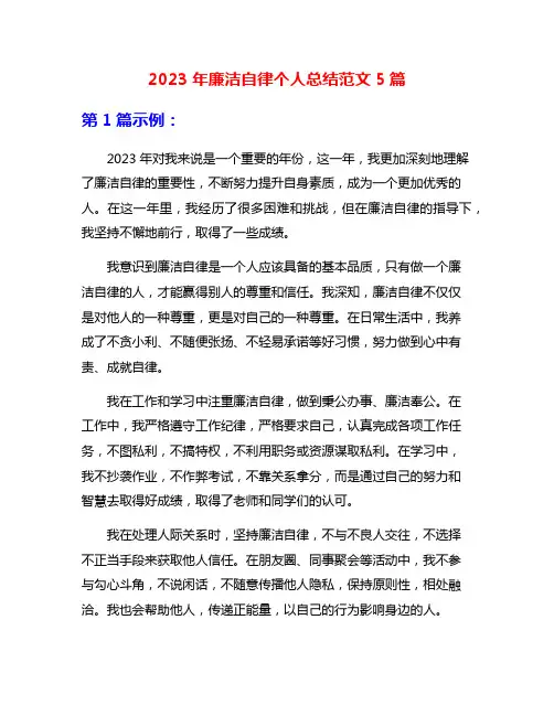 2023年廉洁自律个人总结范文5篇