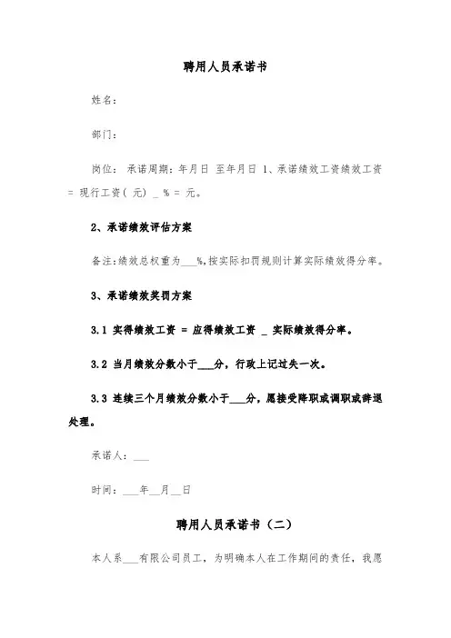 聘用人员承诺书（六篇）