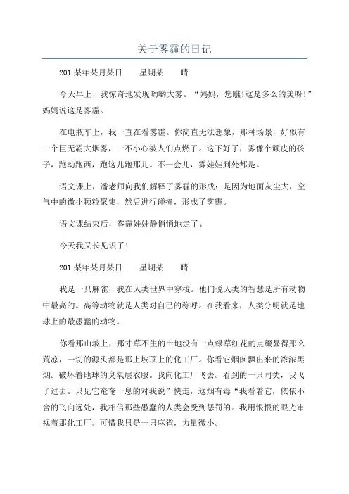 关于雾霾的日记