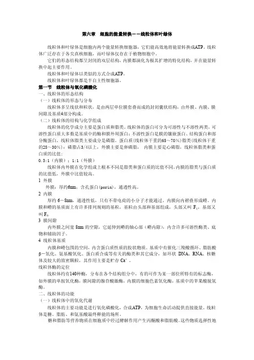 细胞的能量转换--线粒体和叶绿体