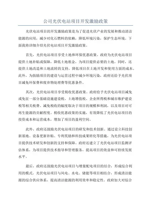 公司光伏电站项目开发激励政策