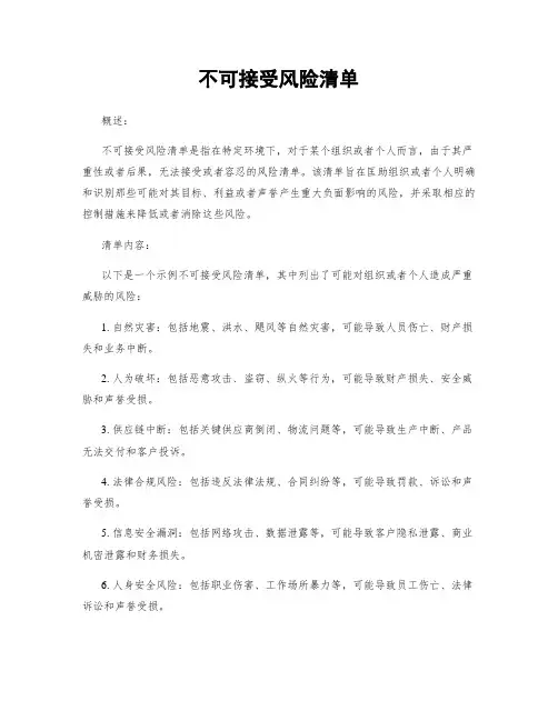 不可接受风险清单