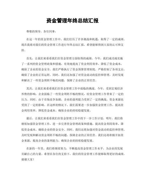 资金管理年终总结汇报