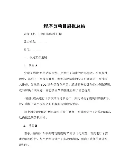 程序员项目周报总结