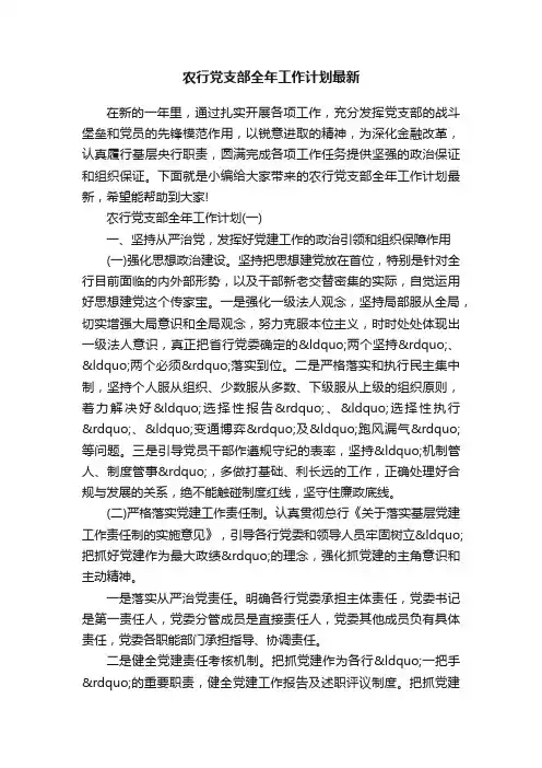 农行党支部全年工作计划最新