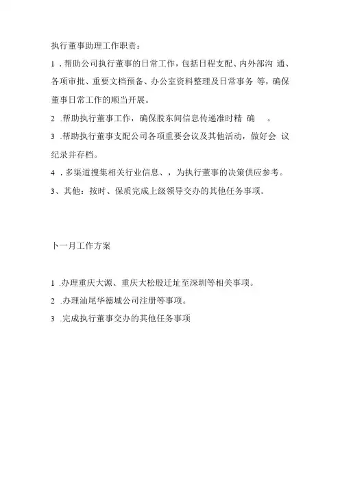 执行董事助理工作职责
