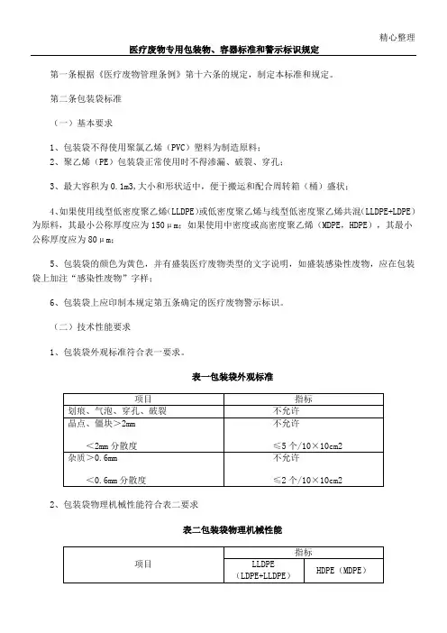 医疗废物专用包装物容器标准和警示标识规定