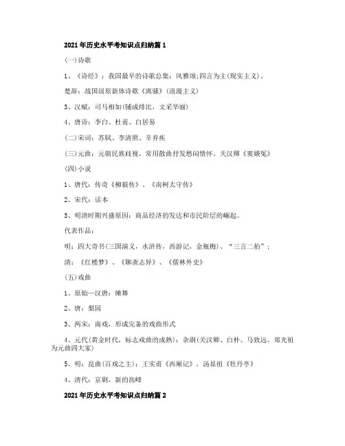 2021年历史水平考知识点归纳